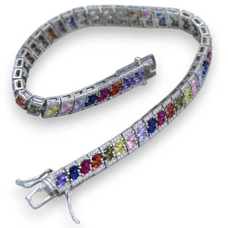 Bracelet artisanal en argent 925, avec zircons multicolores, L environ 20 cm. -