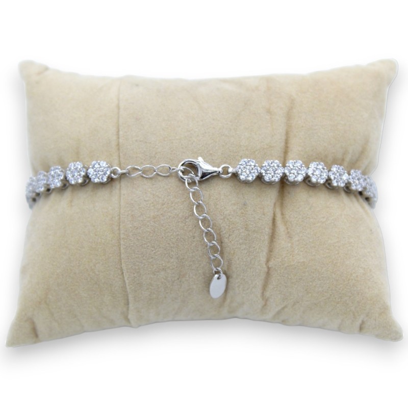 Bracciale Artigianale d'Argento 925, tempestato di Zirconi Bianchi, L 20 cm ca. - 