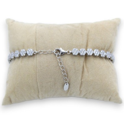 Bracciale Artigianale d'Argento 925, tempestato di Zirconi Bianchi, L 20 cm ca. - 