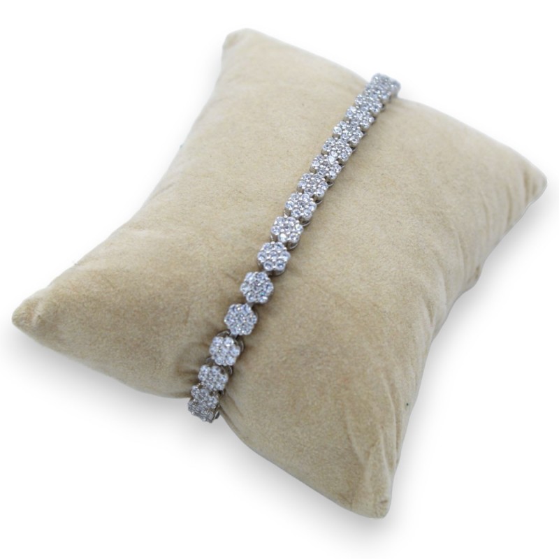 Bracciale Artigianale d'Argento 925, tempestato di Zirconi Bianchi, L 20 cm ca. - 