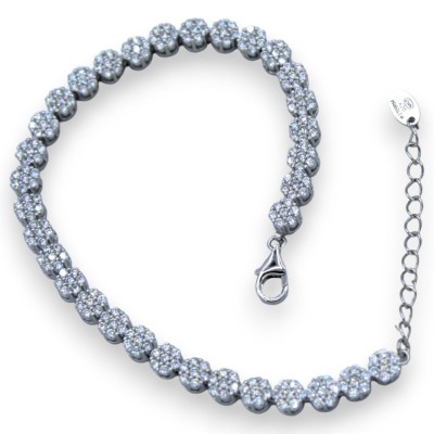 Bracciale Artigianale d'Argento 925, tempestato di Zirconi Bianchi, L 20 cm ca. - 