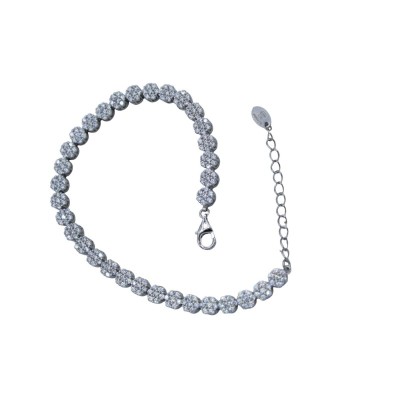 Handgefertigtes 925er Silberarmband, ca. 20 cm lang. sechseckige Glieder, besetzt mit weißen Zirkonen - 
