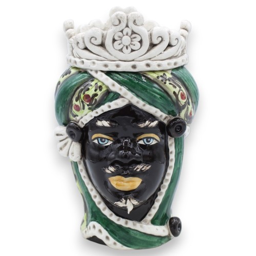 Tête de Maure maure Caltagirone céramique h environ 20 cm (1pc) avec frise, décor XVIIème sur fond vert
