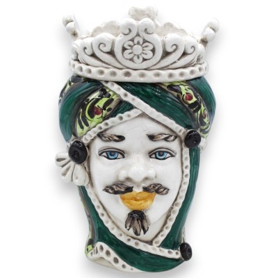 Maurenkopf aus maurischer Caltagirone-Keramik, H ca. 20 cm (1 Stück) mit Fries, Dekoration aus dem 17. Jahrhundert auf g