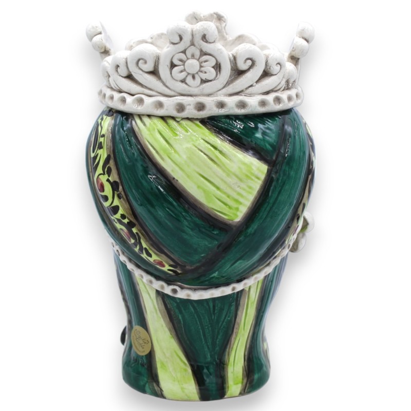 Tête de Maure maure Caltagirone céramique h environ 20 cm (1pc) avec frise, décor XVIIème sur fond vert - 