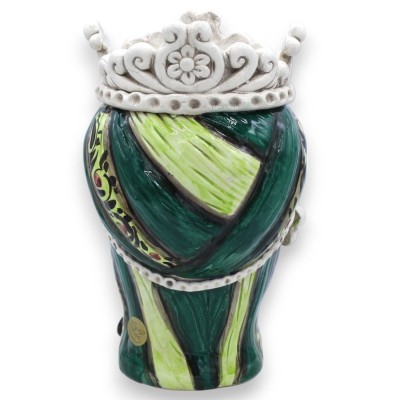 Maurenkopf aus maurischer Caltagirone-Keramik, H ca. 20 cm (1 Stück) mit Fries, Dekoration aus dem 17. Jahrhundert auf g