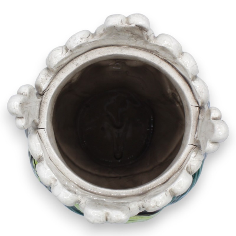 Tête de Maure maure Caltagirone céramique h environ 20 cm (1pc) avec frise, décor XVIIème sur fond vert - 