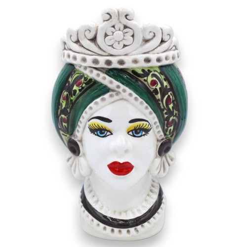 Testa di moro Moresca ceramica Caltagirone, corona frutta e decoro barocco su fondo bordeaux, h 20 cm ca. (1pz) Mod RP - 2