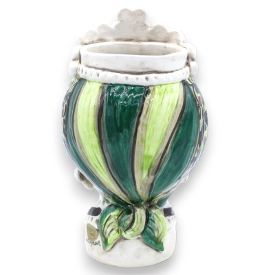Maurenkopf aus maurischer Caltagirone-Keramik, H ca. 20 cm (1 Stück) mit Fries, Dekoration aus dem 17. Jahrhundert auf g