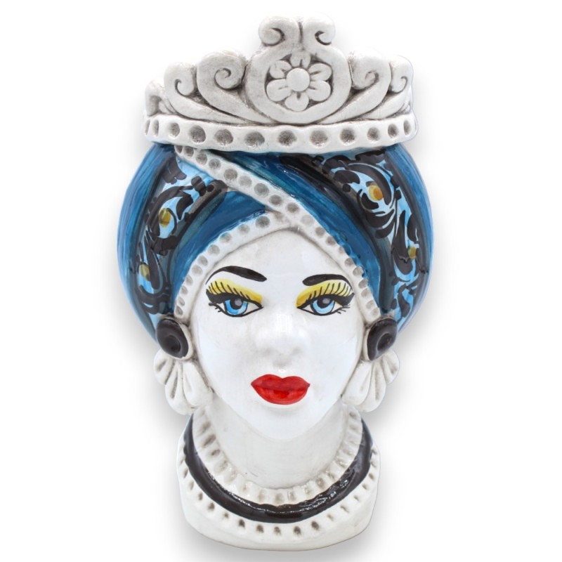Głowa Maura, ceramika mauretańska Caltagirone wys. ok. 20 cm (1 szt.) z fryzem, dekoracja z XVII w. na turkusowym tle - 