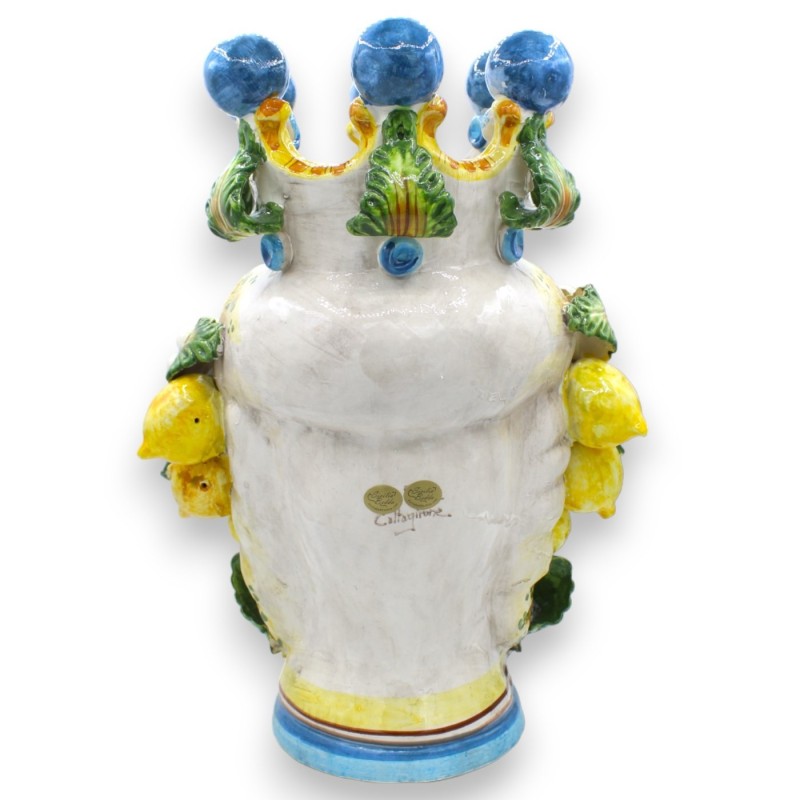 Paire de têtes Moro Caltagirone h environ 40 cm Modèle Fleurs et Citrons, boules couronne bleues - 