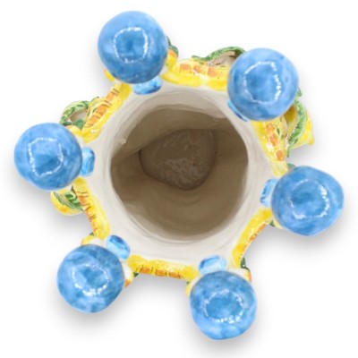 Paire de têtes Moro Caltagirone h environ 40 cm Modèle Fleurs et Citrons, boules couronne bleues - 
