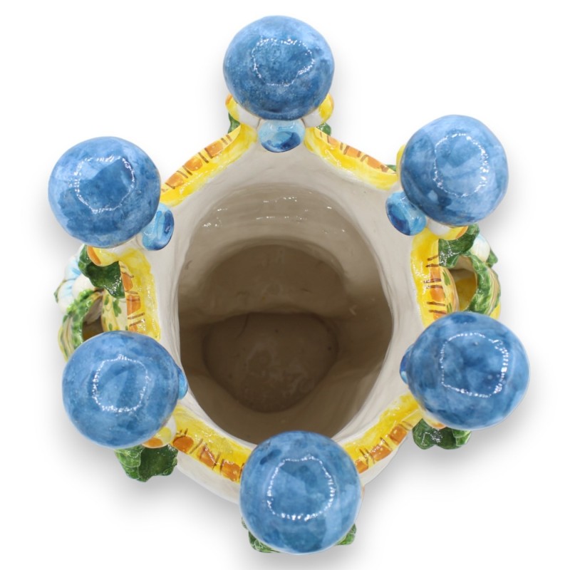 Paire de têtes Moro Caltagirone h environ 40 cm Modèle Fleurs et Citrons, boules couronne bleues - 