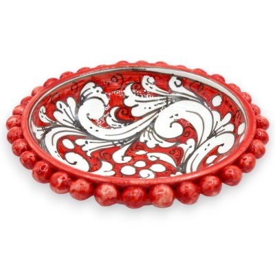 Pigna kom, zakleger in Caltagirone keramiek, Rood - Ø ca. 20 cm witte barokke decoratie - 