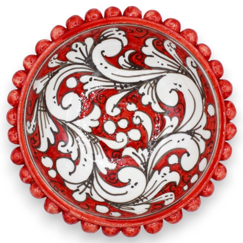 Pigna-Schüssel, Taschenentleerer aus Caltagirone-Keramik, Rot – Ø ca. 20 cm weiße Barockdekoration - 