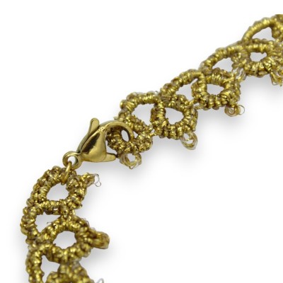 Collana in pregiato Pizzo Chiacchierino siciliano L 45 cm ca. sfere di turchese, perle naturali e di Maiorca - 