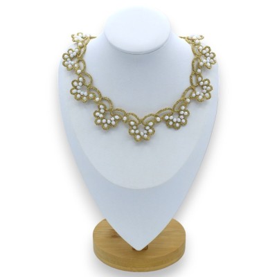 Ketting van fijn Siciliaans vlechtkant, choker model L, ca. 40 cm. Met Kristallen - 
