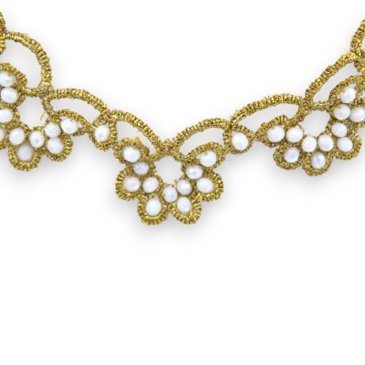 Collar de fino encaje frivolité siciliano, gargantilla modelo L de 40 cm aproximadamente. Con Cristales - 