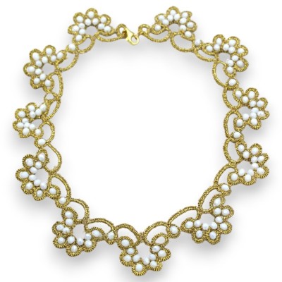 Halskette aus feiner sizilianischer Occhi-Spitze, Halsband-Modell, L ca. 40 cm. Mit Kristallen - 