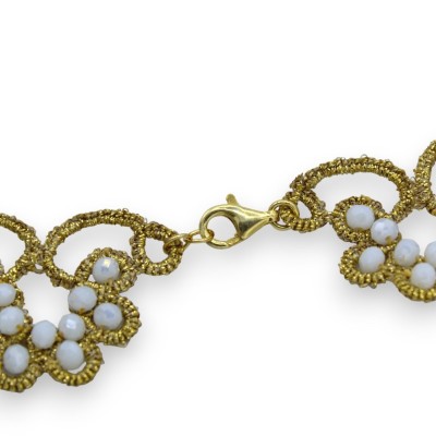 Collar de fino encaje frivolité siciliano, gargantilla modelo L de 40 cm aproximadamente. Con Cristales - 
