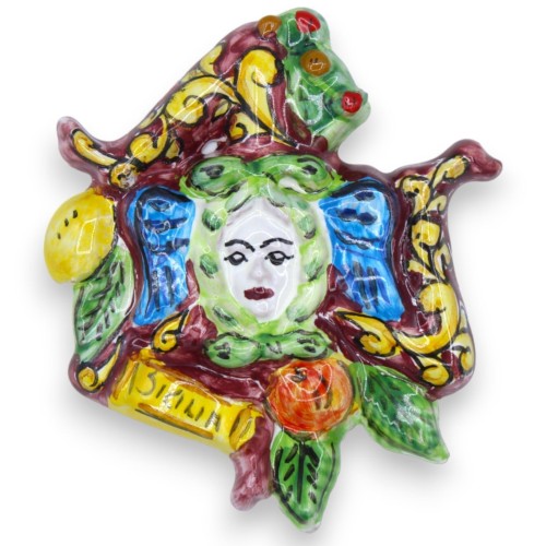 Trinacria in Sicilian ceramic, h 10 x 10 cm approx. (1pc) With 3 background color options, lemon and prickly pear decora 2