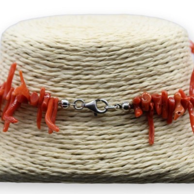 Colar com raminhos de coral de bambu - Comprimento aprox. 60 cm - 