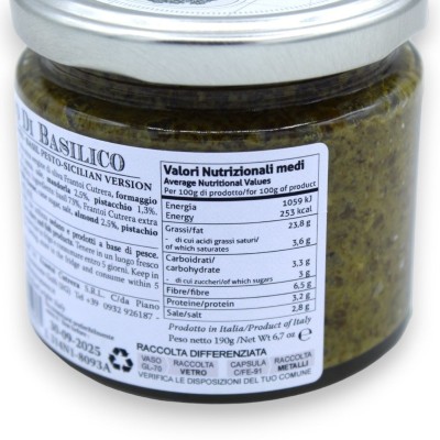 Pesto Artigianale di Basilico e Pistacchio Siciliani - 190 g - 