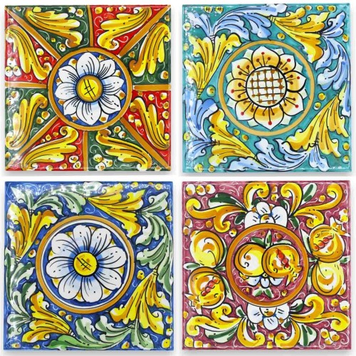 Caltagirone ceramic tile - h approx. 20 x 20 x 0.8 cm (1Pcs) with 6 MD2 decoration options - 