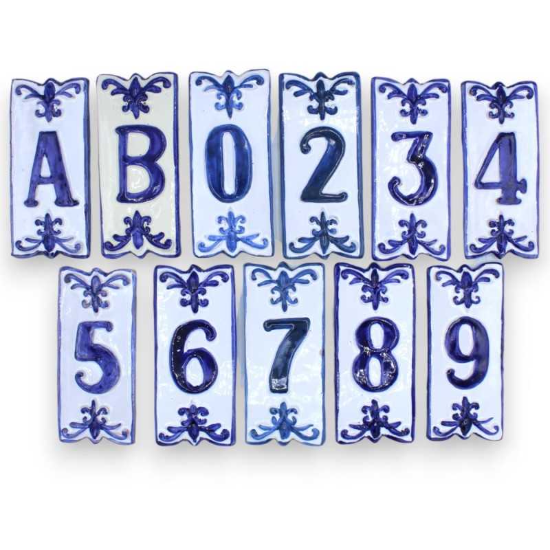 Lettres et numéros de maison en céramique fine sicilienne - h 14 x 6 cm environ. (1pc) Bleu Avec différentes options - 