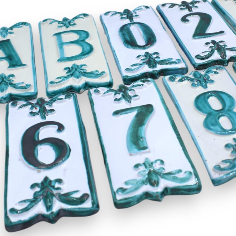 Letters and house numbers in fine Sicilian ceramic - h 14 x 6 cm approx. (1pc) Verdigris With different options - 