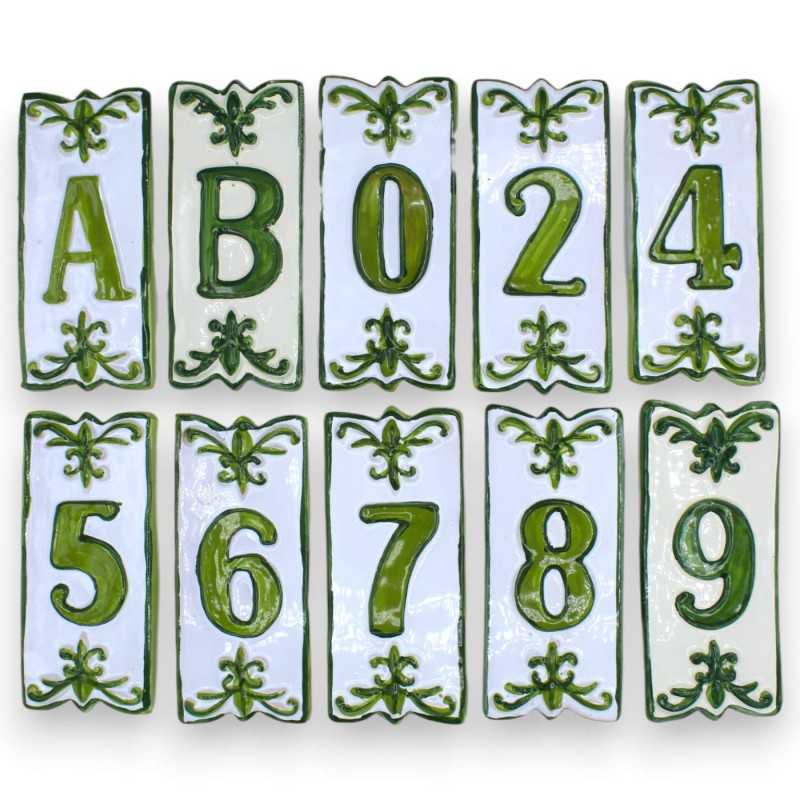 Letras e números de casas em cerâmica siciliana fina - h 14 x 6 cm aprox. (1pc) Verde Com diferentes opções - 