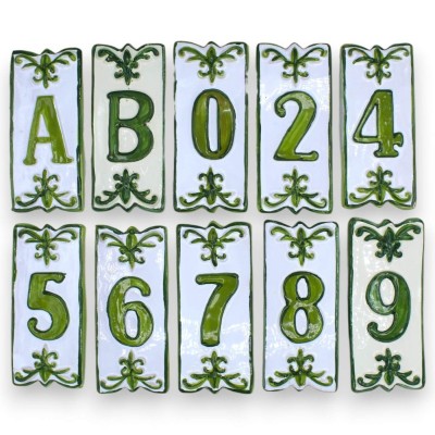 Lettere e Numeri civici in pregiata ceramica siciliana - h 14 x 6 cm ca. (1Unità) Verde Con diverse opzioni - 