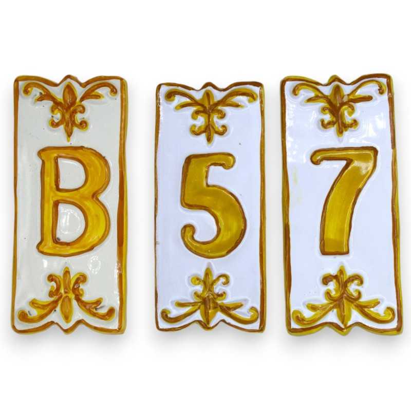 Letras e números de casas em cerâmica siciliana fina - h 14 x 6 cm aprox. (1 unidade) Amarelo Com 3 opções - 
