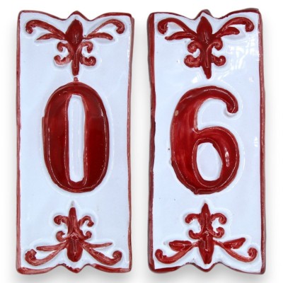 Numeri civici in pregiata ceramica siciliana - h 14 x 6 cm ca. (1Unità) Rosso Con 2 opzioni - 
