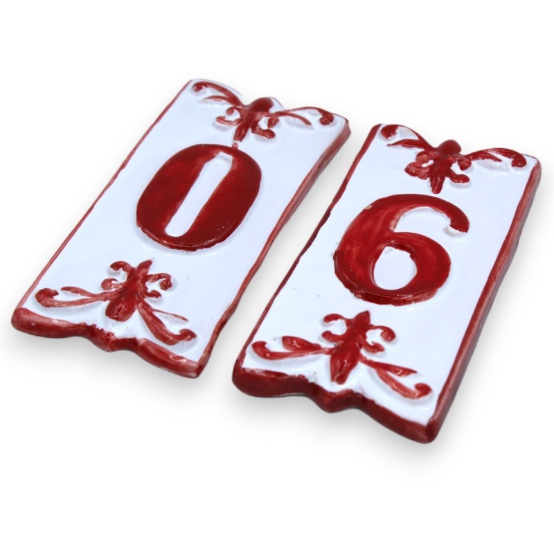 Lettere e Numeri civici in pregiata ceramica siciliana - h 14 x 6 cm ca. (1pz) Rosso Con 2 opzioni - 
