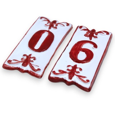 Numeri civici in pregiata ceramica siciliana - h 14 x 6 cm ca. (1Unità) Rosso Con 2 opzioni - 