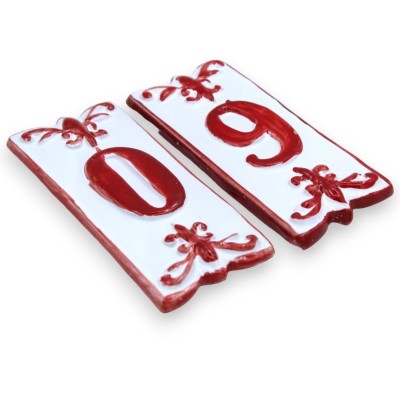 Numéros de maison en céramique fine sicilienne - h 14 x 6 cm environ. (1pc) Rouge Avec 2 options - 