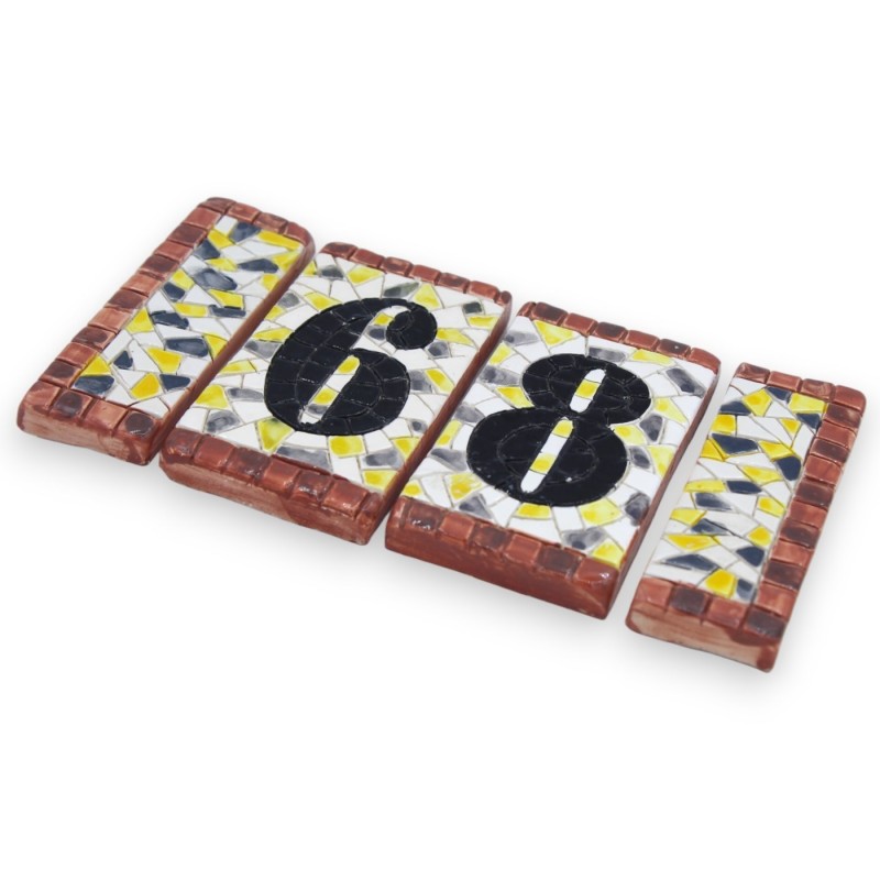 Unique set of house numbers in fine Sicilian ceramic, 4 pieces (2 numbers + 2 frames) mosaic effect - 