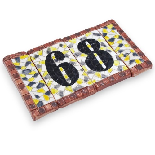 Unik uppsättning husnummer i fin siciliansk keramik, 4 delar (2 nummer + 2 ramar) mosaikeffekt -  2