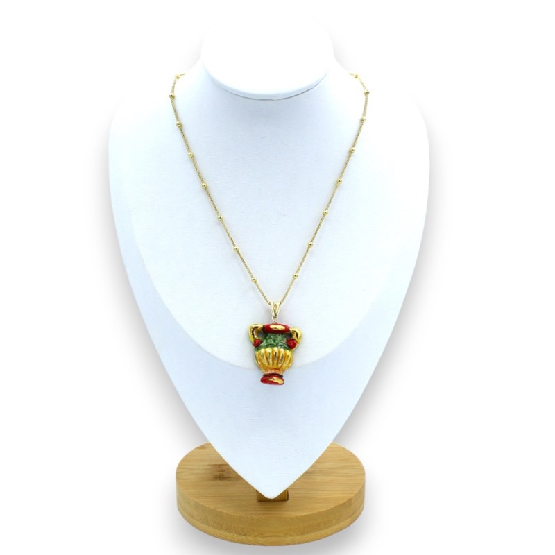 Ketting of oorbellen (1 stuk) Siciliaanse kaart Aces-collectie, beker, 925 zilver verguld, 24K puur goud emaille - 