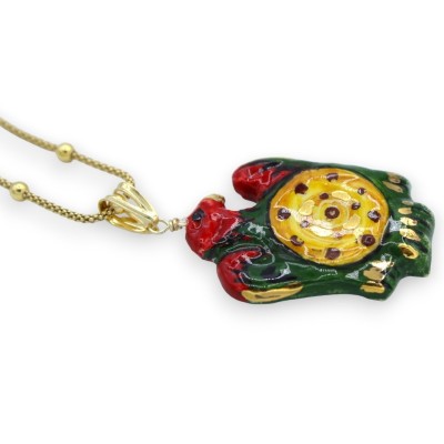 Collana o Orecchini (1Unità) Collezione Assi Carte Siciliane, Denaro, Argento 925 Placcato oro, smalto oro zecchino 24K 