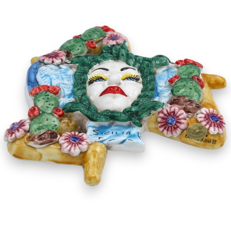 Trinacria-Keramik Caltagirone – H ca. 25 x 22 cm. Feigenkaktus und Blumenschmuck, blaue Flügel - 