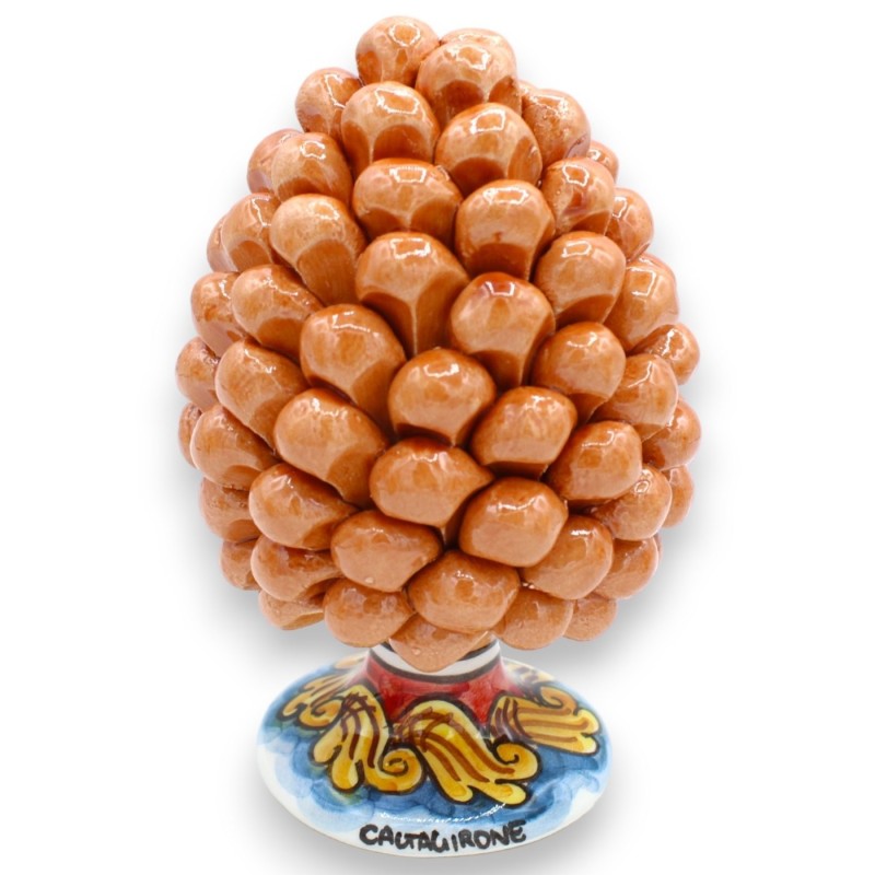 Piña de pino siciliano Caltagirone, altura aprox.15 cm. (1 pieza) Coral con decoración de tallo al azar - 