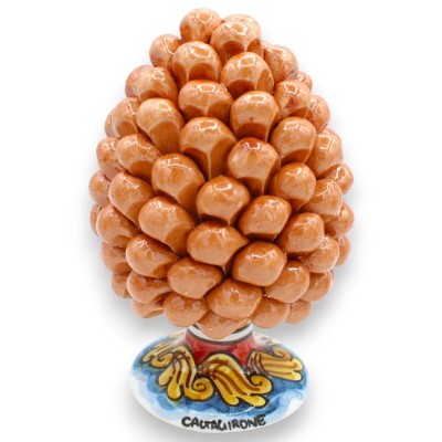 Piña de pino siciliano Caltagirone, altura aprox.15 cm. (1 pieza) Coral con decoración de tallo al azar - 