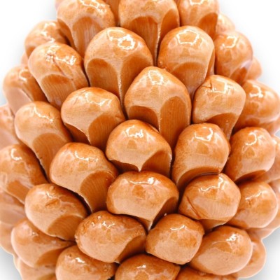 Piña de pino siciliano Caltagirone, altura aprox.15 cm. (1 pieza) Coral con decoración de tallo al azar - 