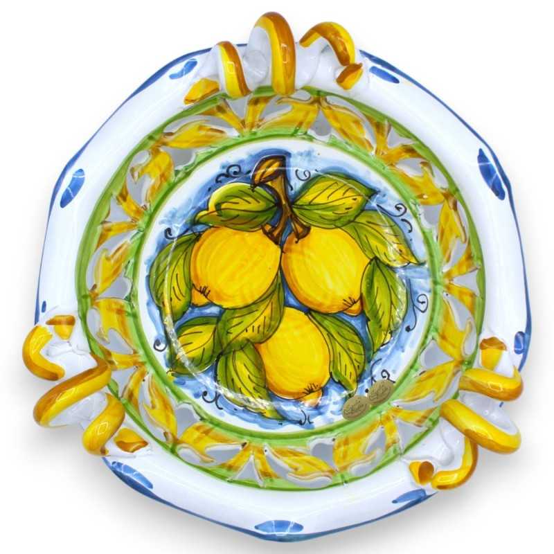 Centrotavola in pregiata ceramica, smerlato e traforato, 2 opzioni dimensione (1pz) decoro fascio di limoni - 