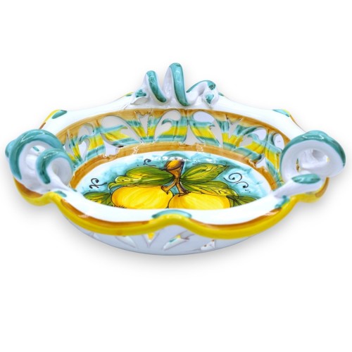 Centerpiece in fine scalloped and perforated ceramic, 2 size options (1pc) lemon bundle decoration on verdigris backgrou 2