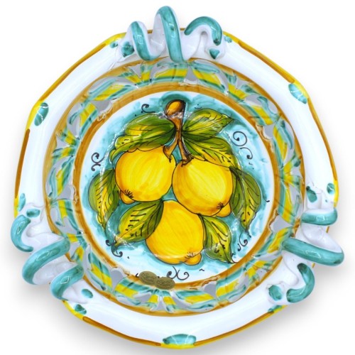 Centerpiece in fine scalloped and perforated ceramic, 2 size options (1pc) lemon bundle decoration on verdigris backgrou