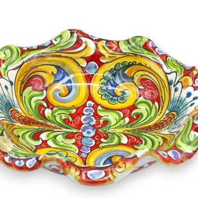 Ozdoba ceramiczna Caltagirone z 2 opcjami rozmiaru (1 szt.) Wielobarwna dekoracja barokowa na czerwonym tle - 