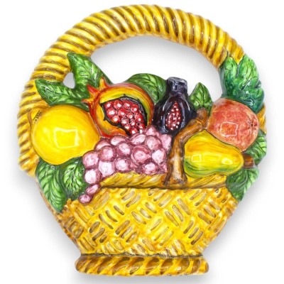 Cesta Paniere Appendino in pregiata ceramica Siciliana, h 30 x 27 cm ca. Composizione di frutta - 